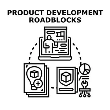 Product development process analyzing progress and challenges Stock Illustration