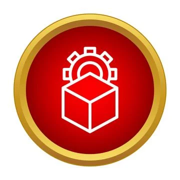 Product development process icon with cogwheel and box 스톡 일러스트