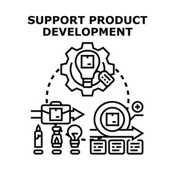 Product development process innovation support concept Stock Illustration