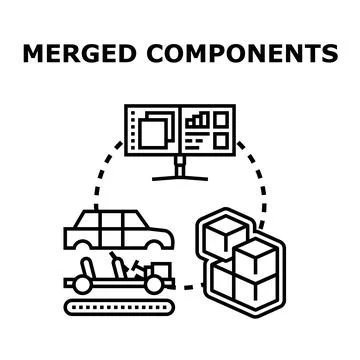 Product development process merging components and data management Stock Illustration