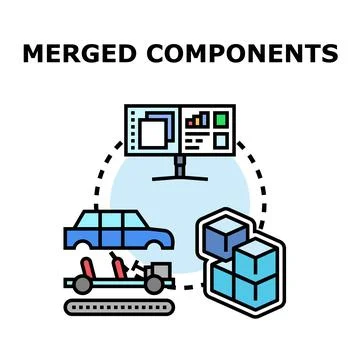 Product development process merging components and data management Stockillustratie