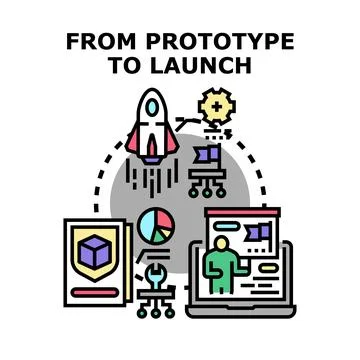 Product development process from prototype to launch Иллюстрация