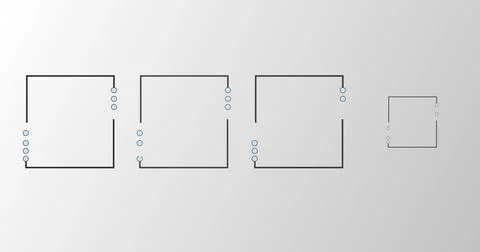 Product development stages representing square shapes with missing dots. Ph.. 库存插图