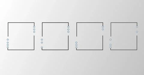 Product development stages representing square shapes with missing dots. Ph.. Stock Illustration