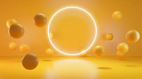 Product display area concept created with globe yellow shapes and circle neon Stock Illustration
