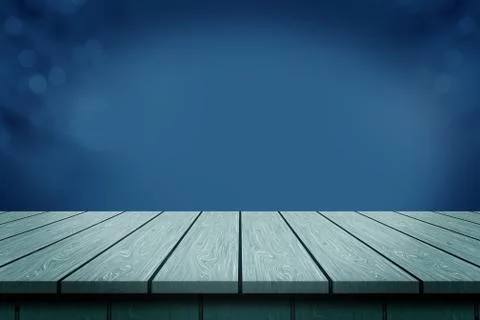 Product Display background with wooden table. Blue blur effect illustration. Stock Illustration