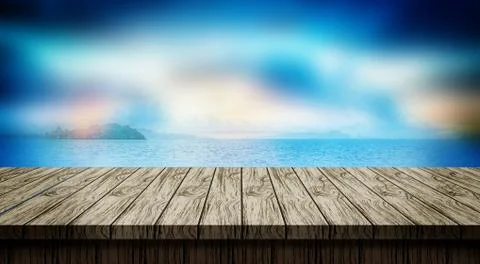 Product Display background with wooden table. sky blur effect, 3D illustratio Stock Illustration