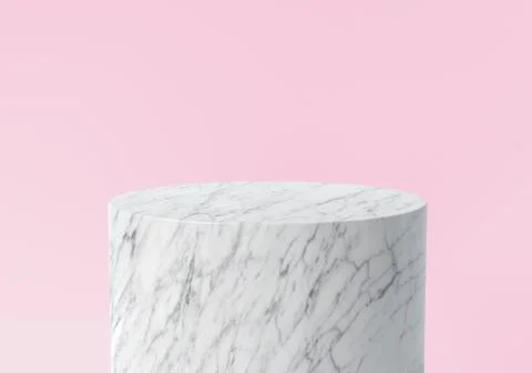 Product display. Empty white marble podium on pastel pink color background. 3 Stock Illustration