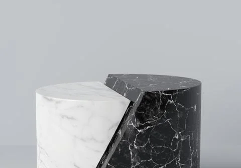 Product display platforms. Two steps white and black marble podium isolated.  Illustrazione stock
