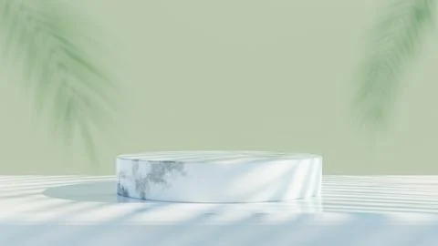 Product display podium with marble wall and leaves shadow. 3D podium Stock Illustration