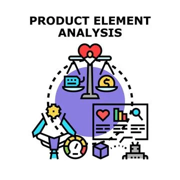 Product element analysis process evaluating value and quality Stock Illustration