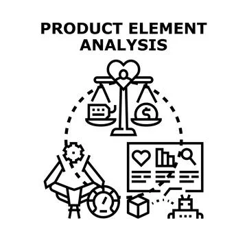 Product element analysis process evaluating value and quality Stock Illustration