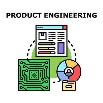 Product engineering development process analyzing data technology Stock Illustration