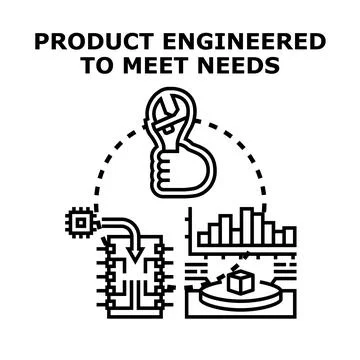 Product engineering meeting customer needs and development process Stock Illustration