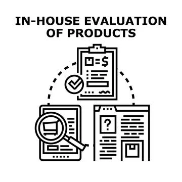 Product evaluation process testing quality control concept Illustrazione stock