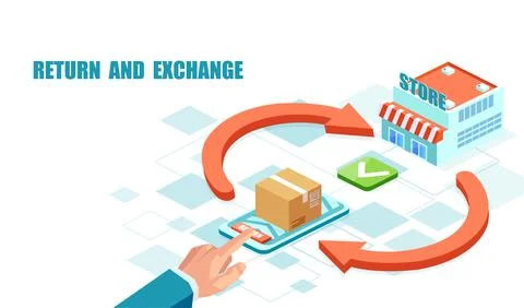 Product exchange and return using mobile app to get a refund Stock Illustration