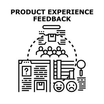 Product experience feedback collecting analyzing research data Illustrazione stock