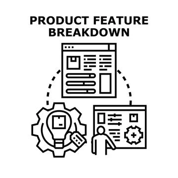 Product feature breakdown analyzing development process Stock Illustration