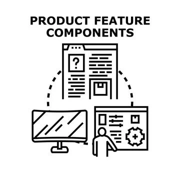 Product feature components developing web design applications Stock Illustration
