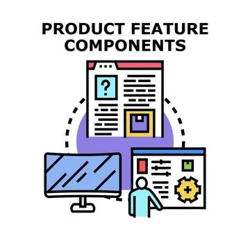 Product feature components developing web design applications Stock Illustration