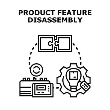 Product feature disassembly icon demonstrating development and analysis Stock Illustration