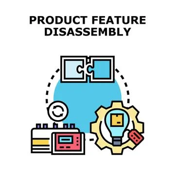 Product feature disassembly icon demonstrating development and analysis Stock Illustration