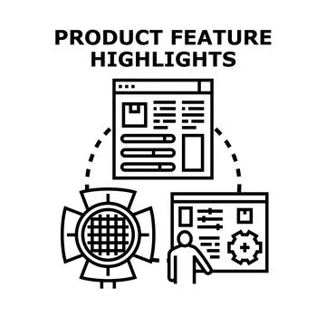 Product feature highlights and development process Stock Illustration