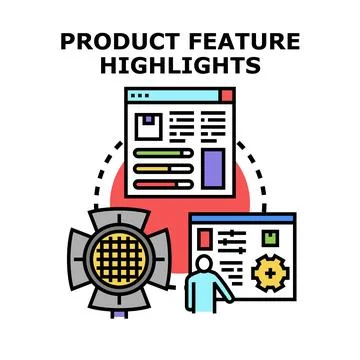 Product feature highlights and development process Stock Illustration