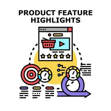 Product feature highlights development vector concept Illustrazione stock