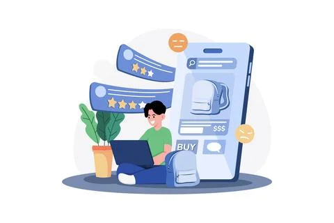 Product Feedback Illustration concept. A flat illustration isolated on whit.. Stock Illustration