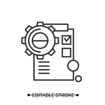 Product implementation icon. Gear with checklist 스톡 일러스트