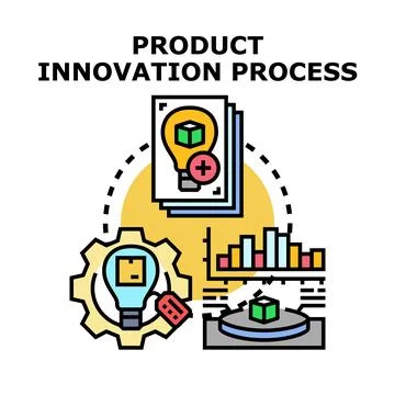 Product innovation process generating new development ideas Stock Illustration