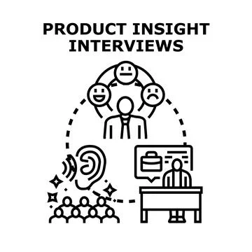 Product insight interviews identifying user feedback and market research Stock Illustration