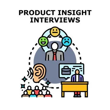 Product insight interviews identifying user feedback and market research Stock Illustration