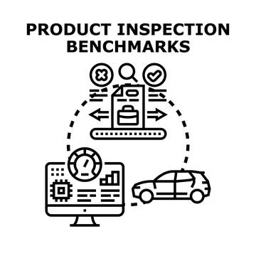 Product inspection benchmarks analyzing quality control process Stock Illustration