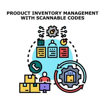 Product inventory management system utilizing scannable codes concept 스톡 일러스트