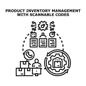 Product inventory management system utilizing scannable codes concept Stock Illustration