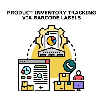 Product inventory tracking system using barcode labels Illustrazione stock