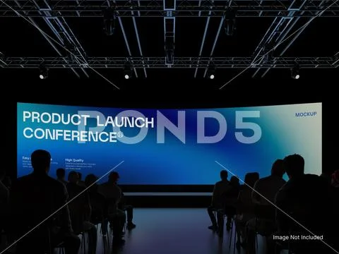 Product Launch Conference Presentation in Auditorium Screen Mockup PSD Template