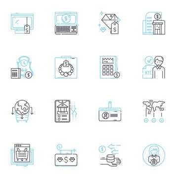 Product launch linear icons set. Debut, Introduction, Brand-new, Innovation Stock Illustration