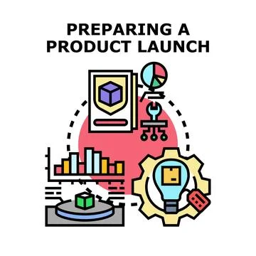 Product launch preparation, development process, business marketing strategy Stock Illustration