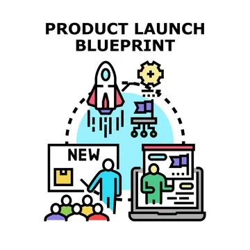Product launch project development and marketing strategy blueprint Stock Illustration