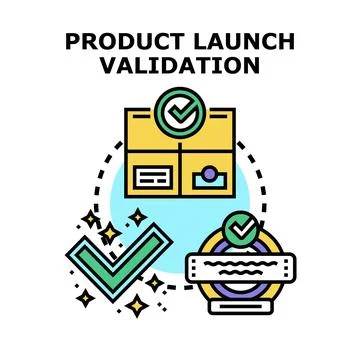Product launch validation process checking quality standards Stock Illustration