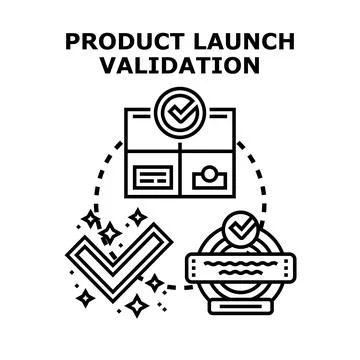 Product launch validation process checking quality standards Stock Illustration