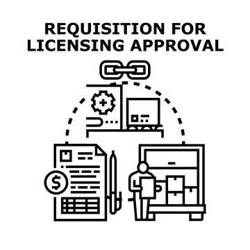 Product licensing approval requiring legal requisition document concept Stock Illustration