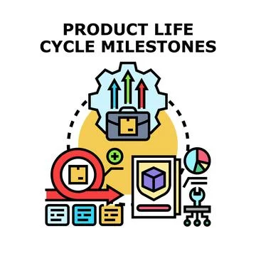 Product life cycle milestones process development strategy concept Stock Illustration