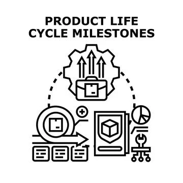 Product life cycle milestones process development strategy concept Stock Illustration