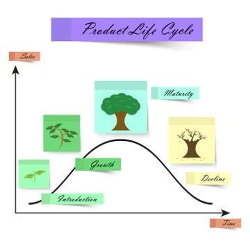 Product Life Cycle As Sticky Notes on White Background Stock Illustration