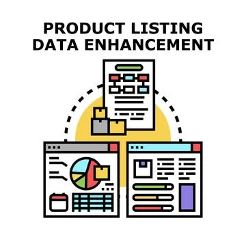 Product listing data enhancement process for e commerce Stock Illustration