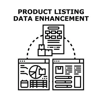 Product listing data enhancement process for e commerce Stock Illustration